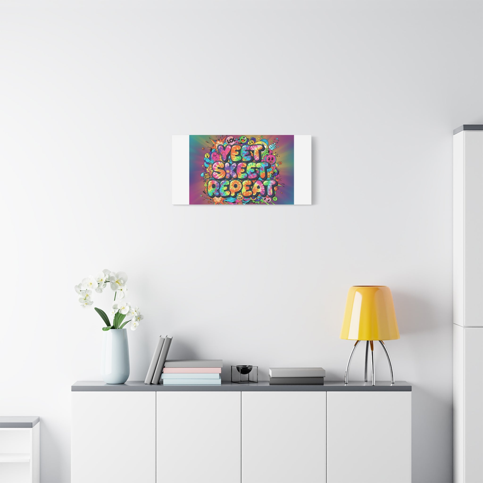 Yeet Skeet Repeat Canvas | Slogan & Glitch Graphic, Meme Phrase Wall Art