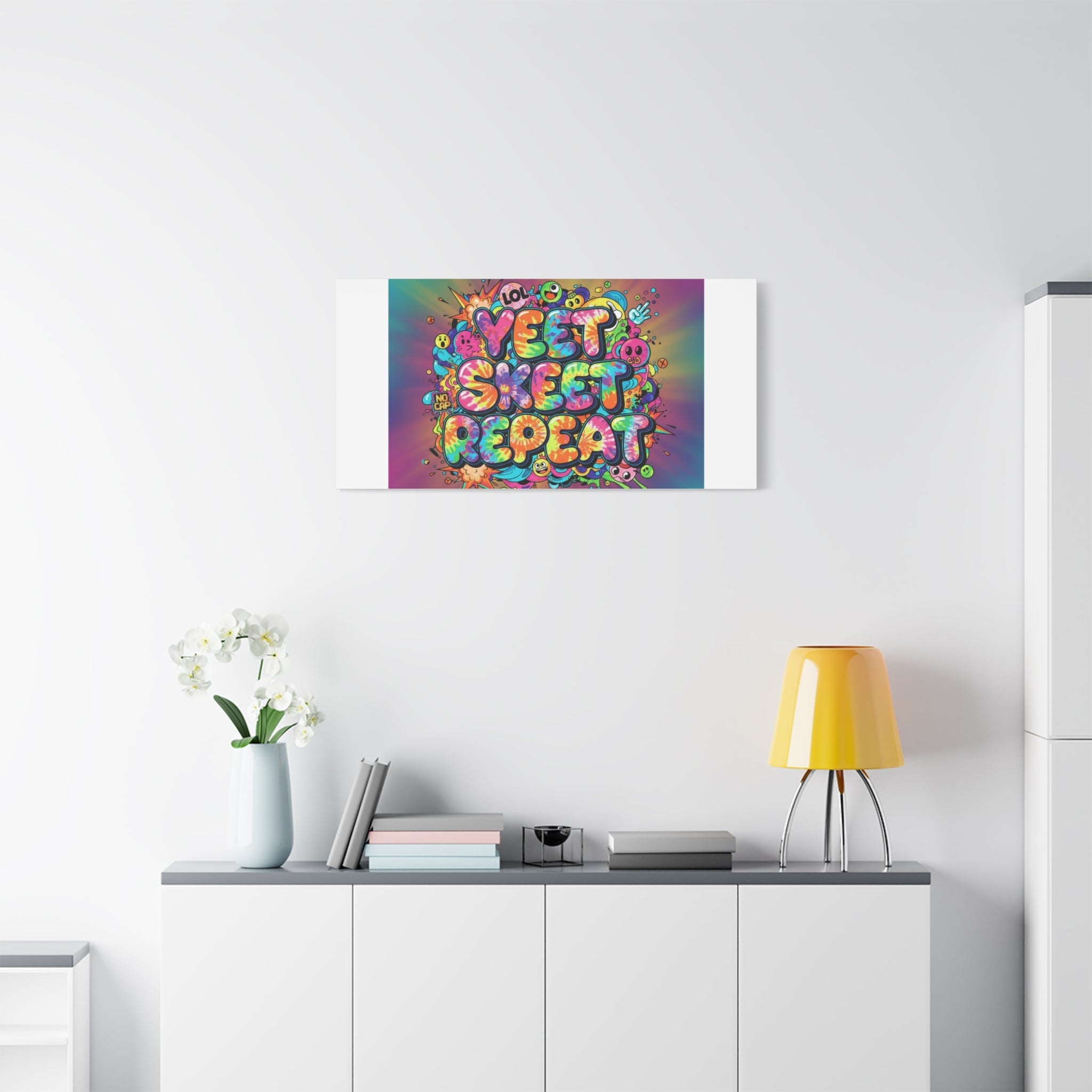 Yeet Skeet Repeat Canvas | Slogan & Glitch Graphic, Meme Phrase Wall Art