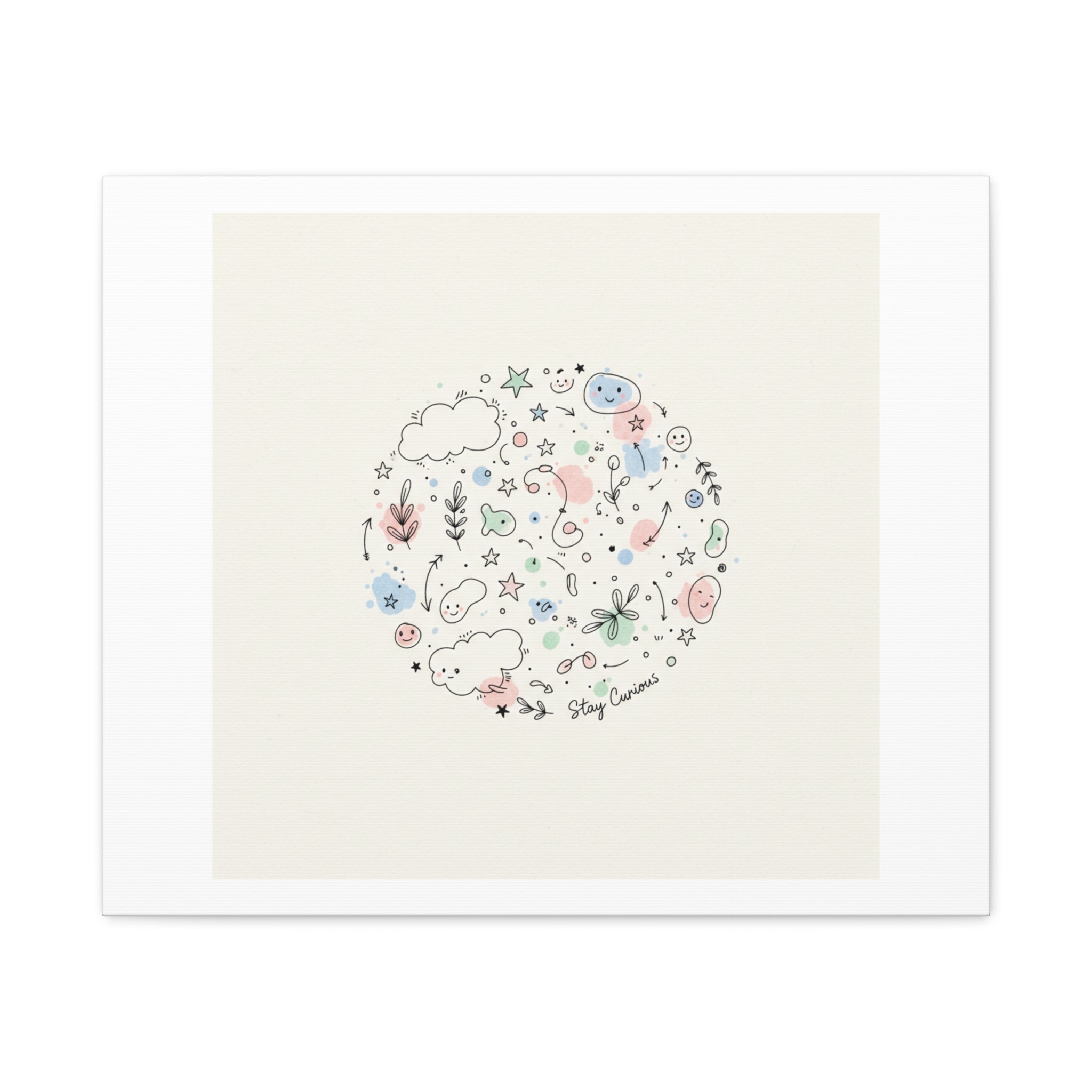 Doodle Circle Line Drawing Matte Canvas, Hand-Drawn Sketch Art