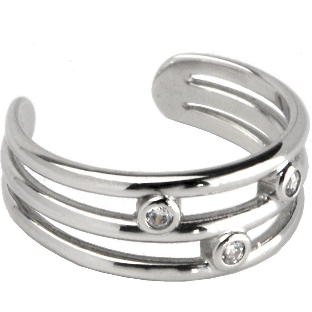 BodyCandy Sterling Silver 925 Cubic Zirconia Trio Band Toe Ring — main product shot