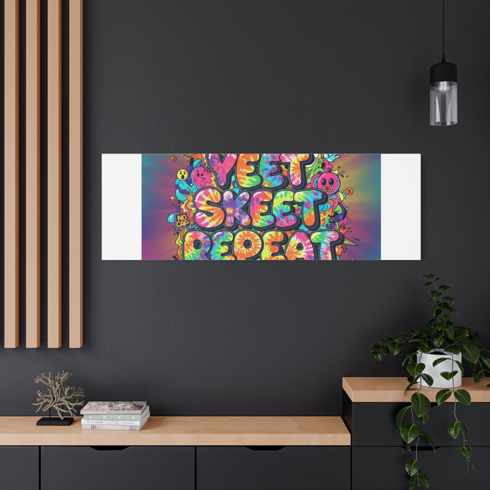 Yeet Skeet Repeat Canvas | Slogan & Glitch Graphic, Meme Phrase Wall Art