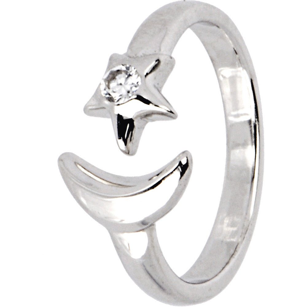 BodyCandy Sterling Silver 925 Cubic Zirconia Star And Moon Toe Ring — main product shot