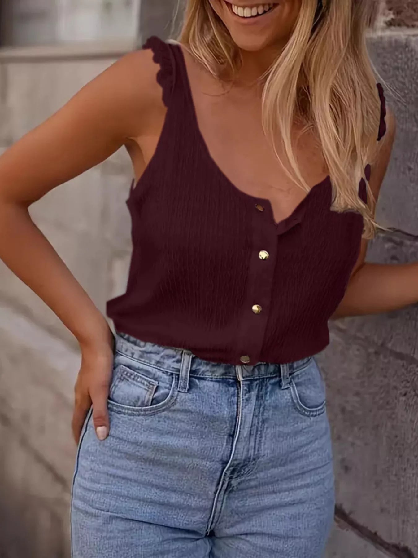 Textured Button-Up Tank