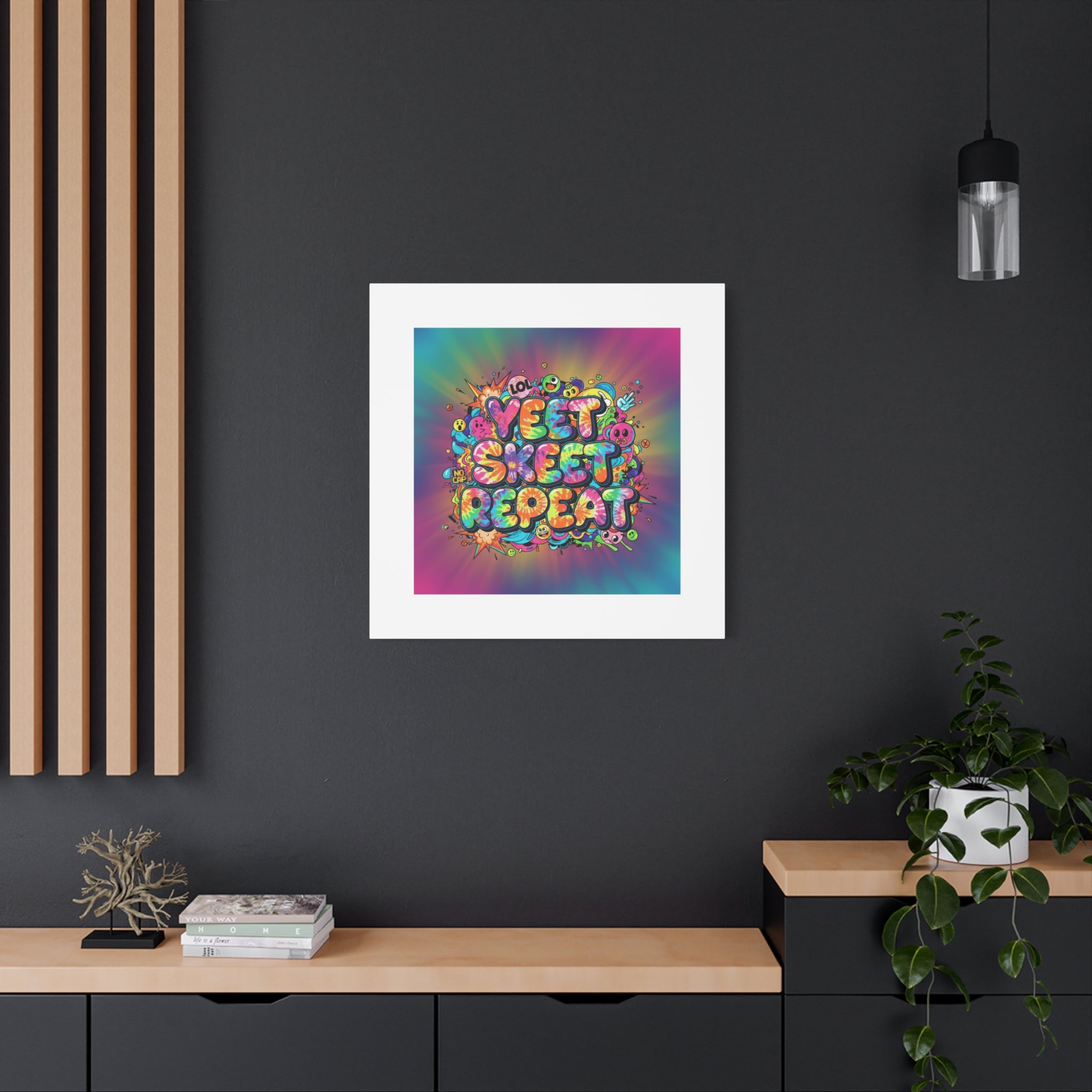 Yeet Skeet Repeat Canvas | Slogan & Glitch Graphic, Meme Phrase Wall Art