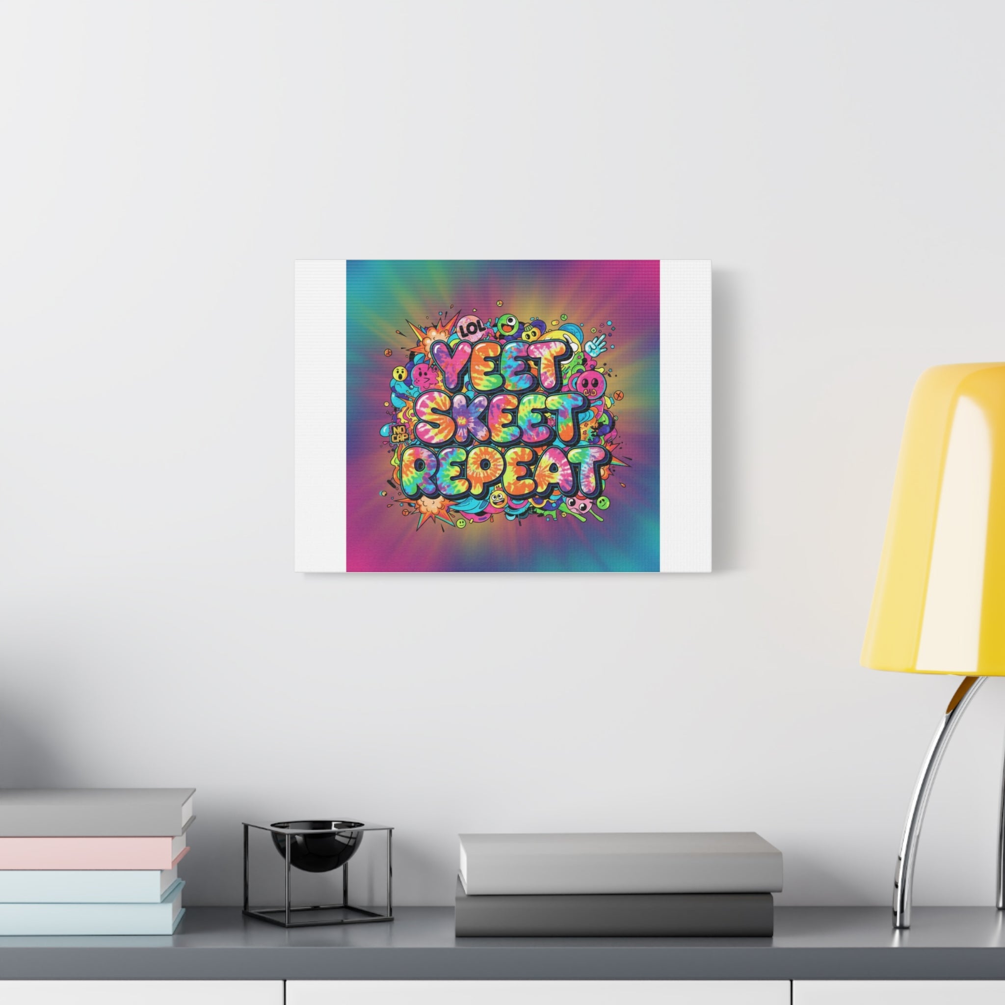 Yeet Skeet Repeat Canvas | Slogan & Glitch Graphic, Meme Phrase Wall Art