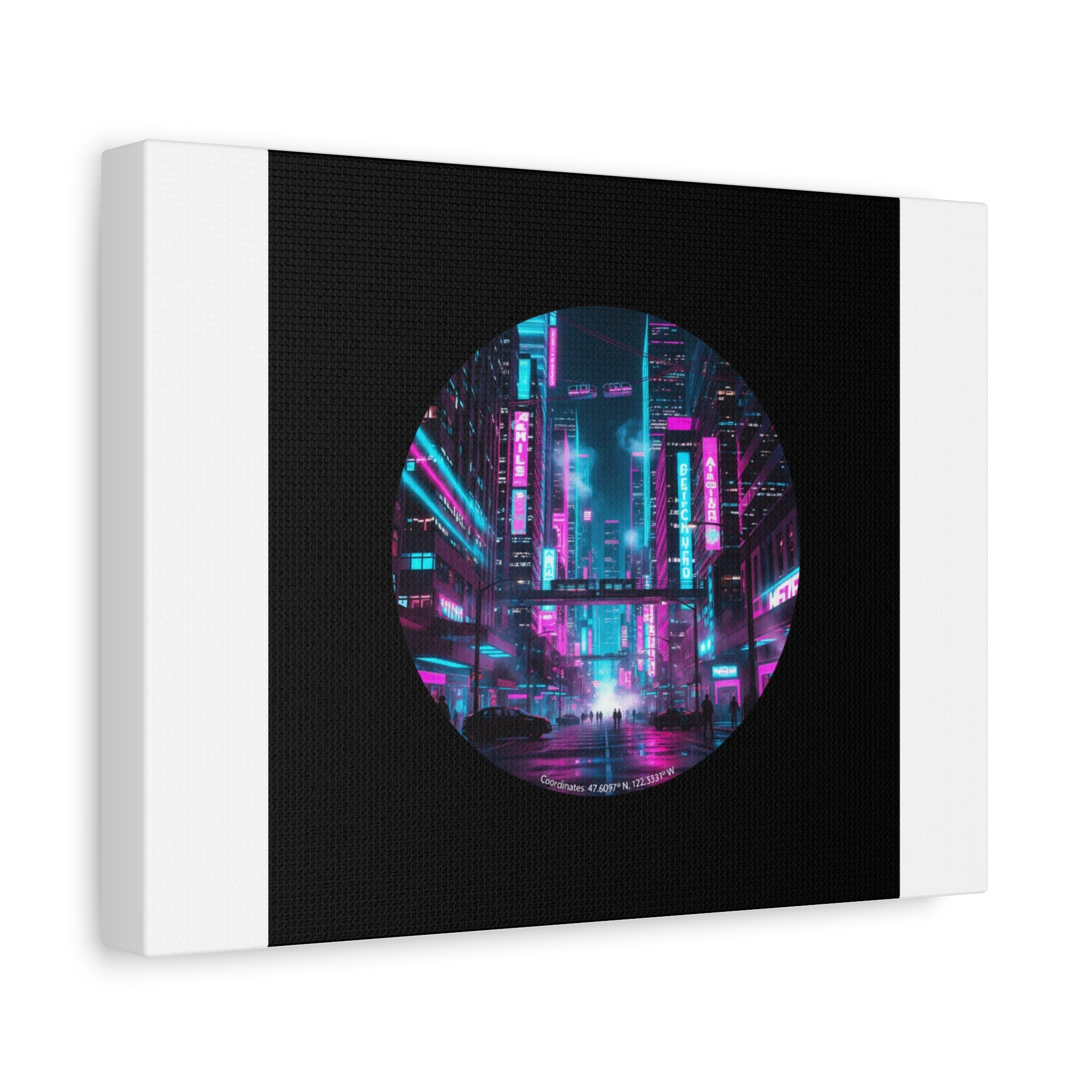 Neon Cyberpunk Cityscape Canvas | synthwave skyline, future city art