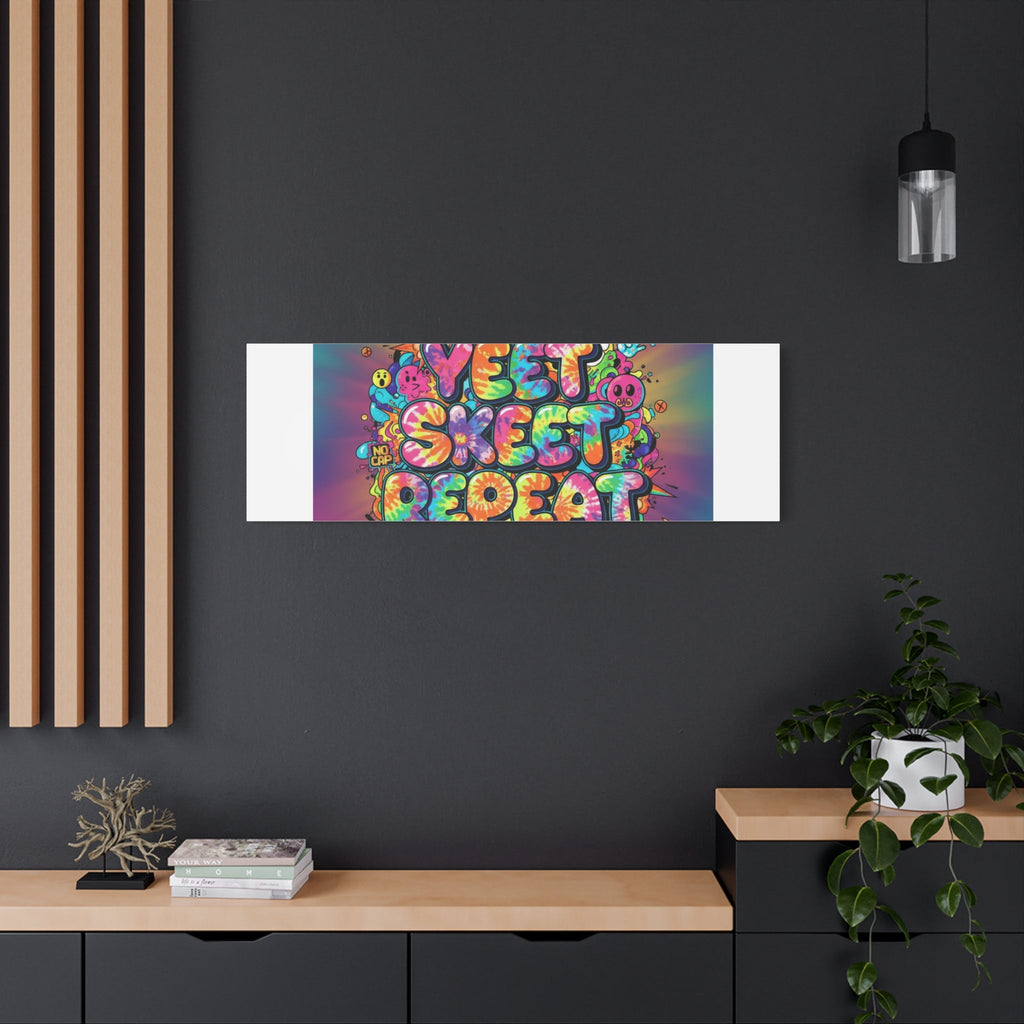 Yeet Skeet Repeat Canvas | Slogan & Glitch Graphic, Meme Phrase Wall Art