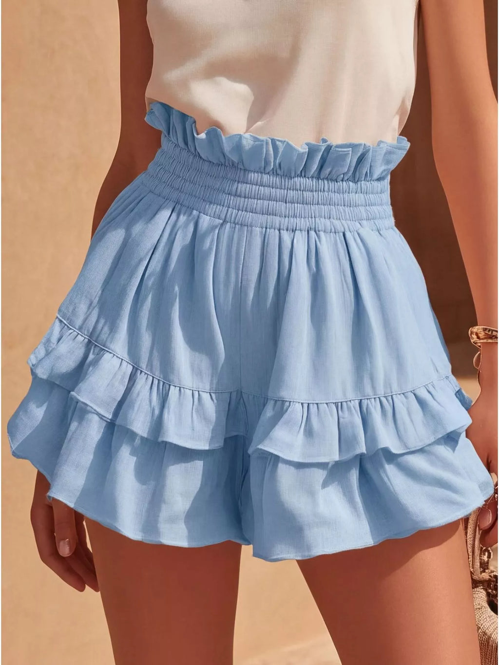 Full Size Ruffled High-Waisted Shorts Plus Size