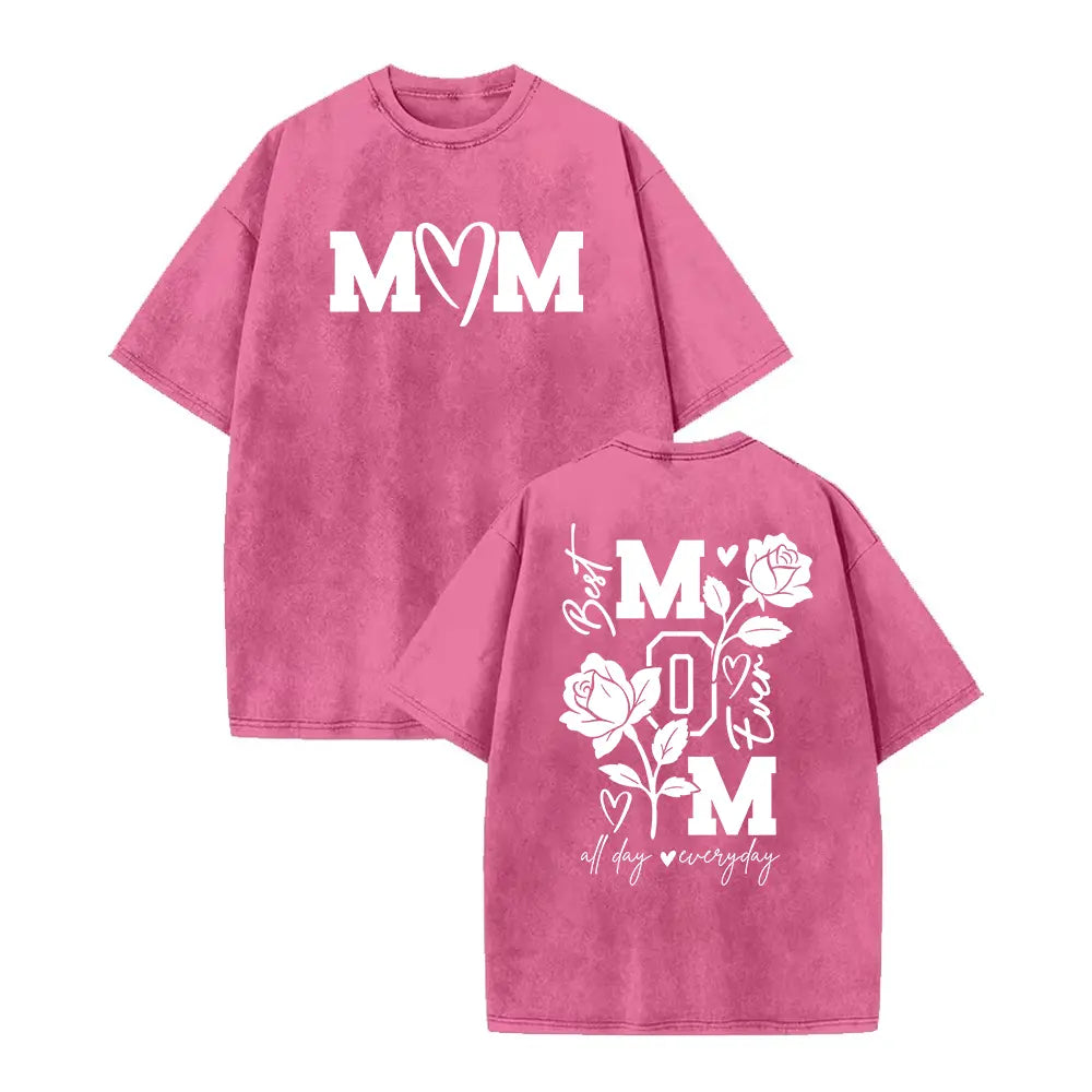 MOM All Day Every Day T-Shirt – Vintage Washed Motherhood Graphic Tee, Retro Lightweight Cotton Mom Life Top, Aesthetic Streetwear Gift for Her