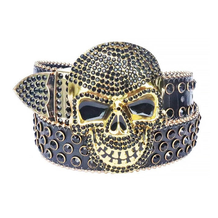 Rhinestone Belt Store Rhinestone Belt Store Black Strap with Black Rhinestones Rhinestones — Skull… — main product shot
