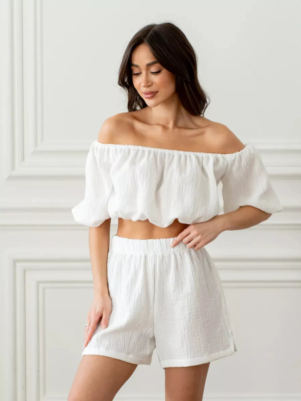 Off-Shoulder Cropped Top and Shorts Set