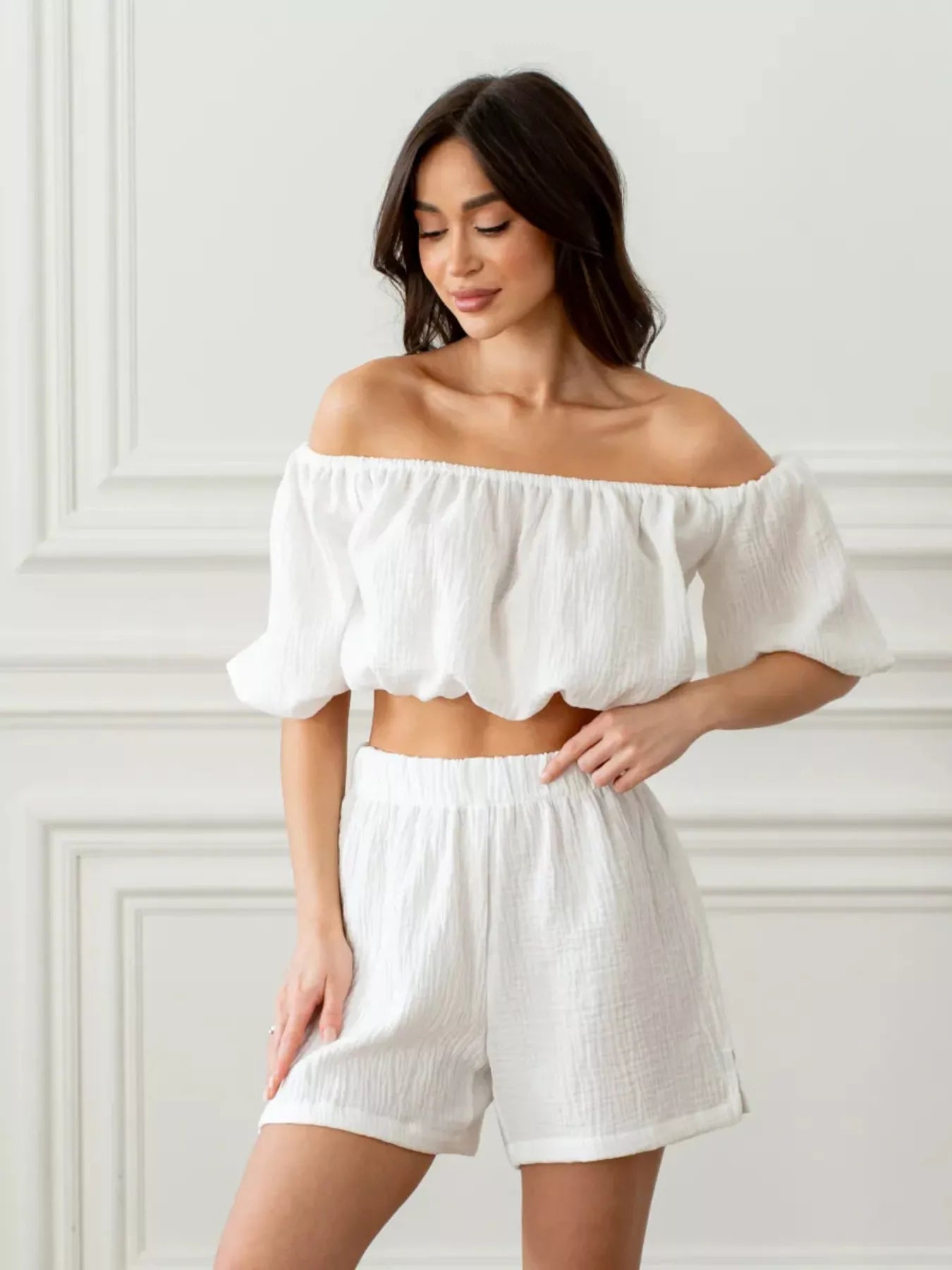 Off-Shoulder Cropped Top and Shorts Set