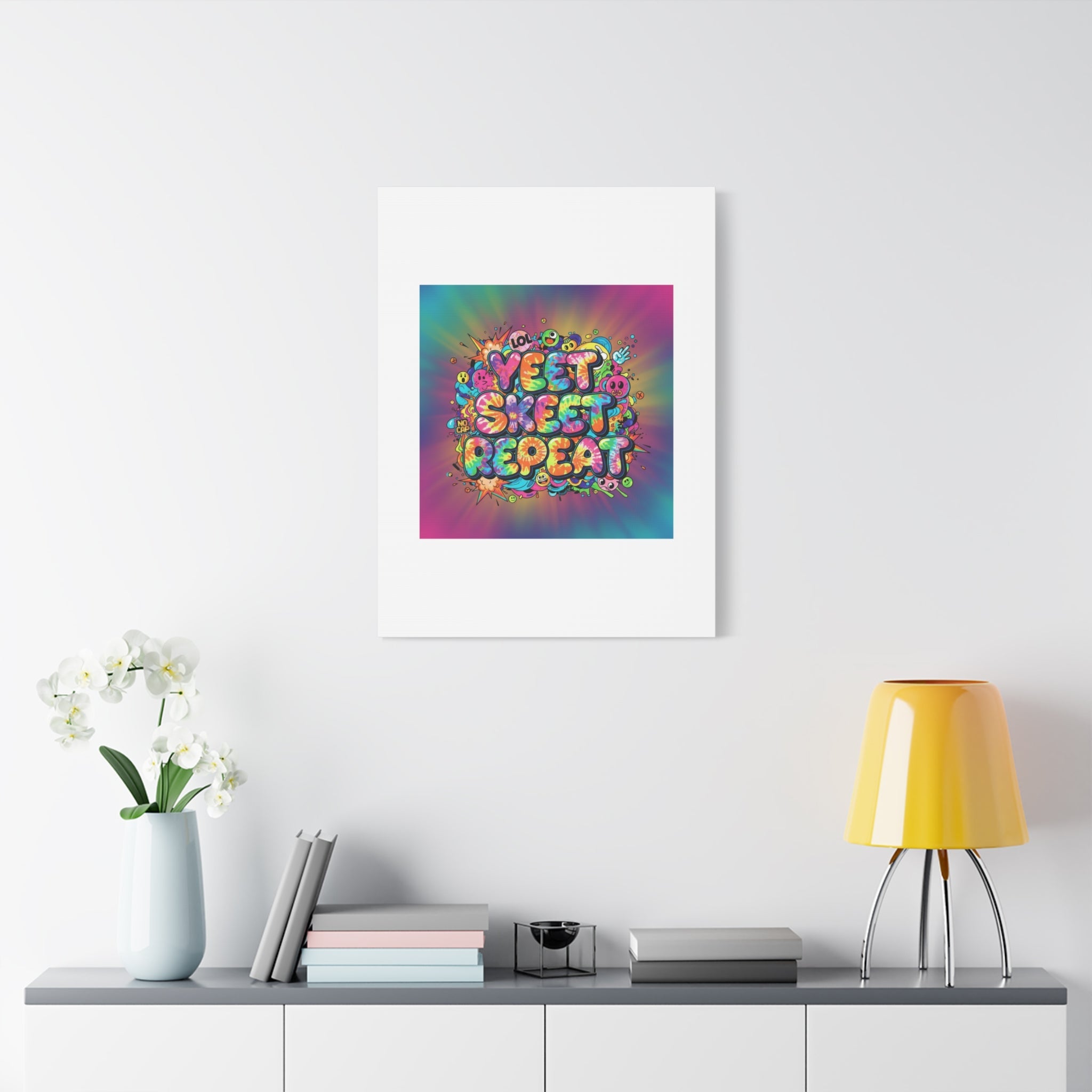 Yeet Skeet Repeat Canvas | Slogan & Glitch Graphic, Meme Phrase Wall Art