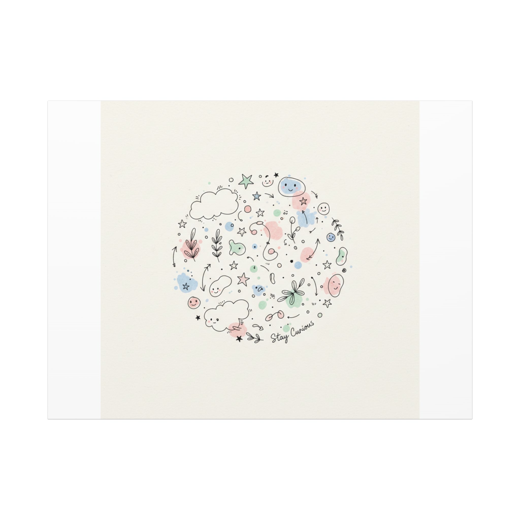 Doodle Circle Line Drawing Matte Canvas, Hand-Drawn Sketch Art