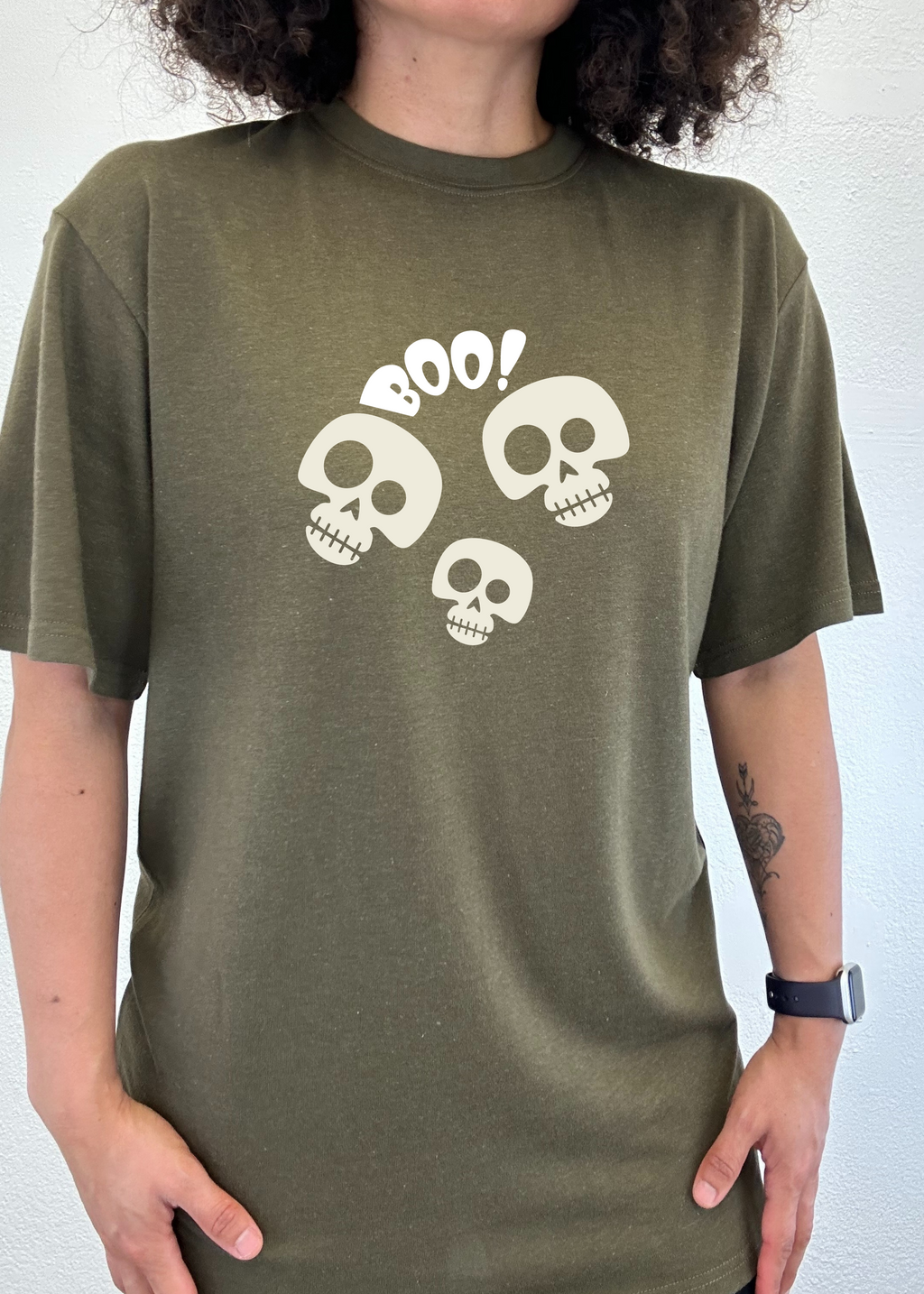 Spun Bamboo Halloween Boo Unisex Bamboo Viscose/Organic Cotton Short Sleeve Graphic T-Shirt — lifestyle context
