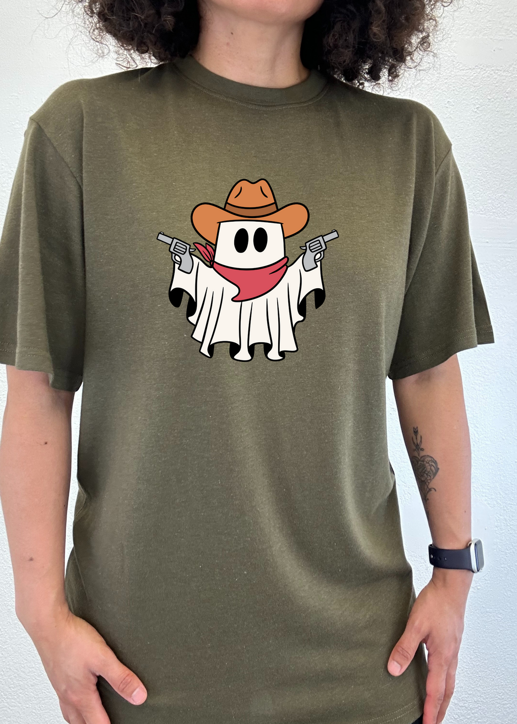 Spun Bamboo Cowboy Ghost Unisex Bamboo Viscose/Organic Cotton Short Sleeve Graphic T-Shirt — back view