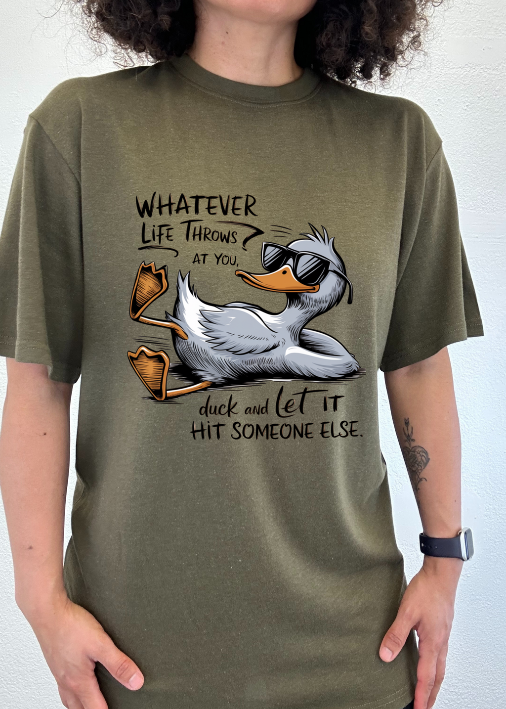 Spun Bamboo Whatever Life Throws at You Funny Unisex Bamboo/Cotton Graphic T-Shirt — side view