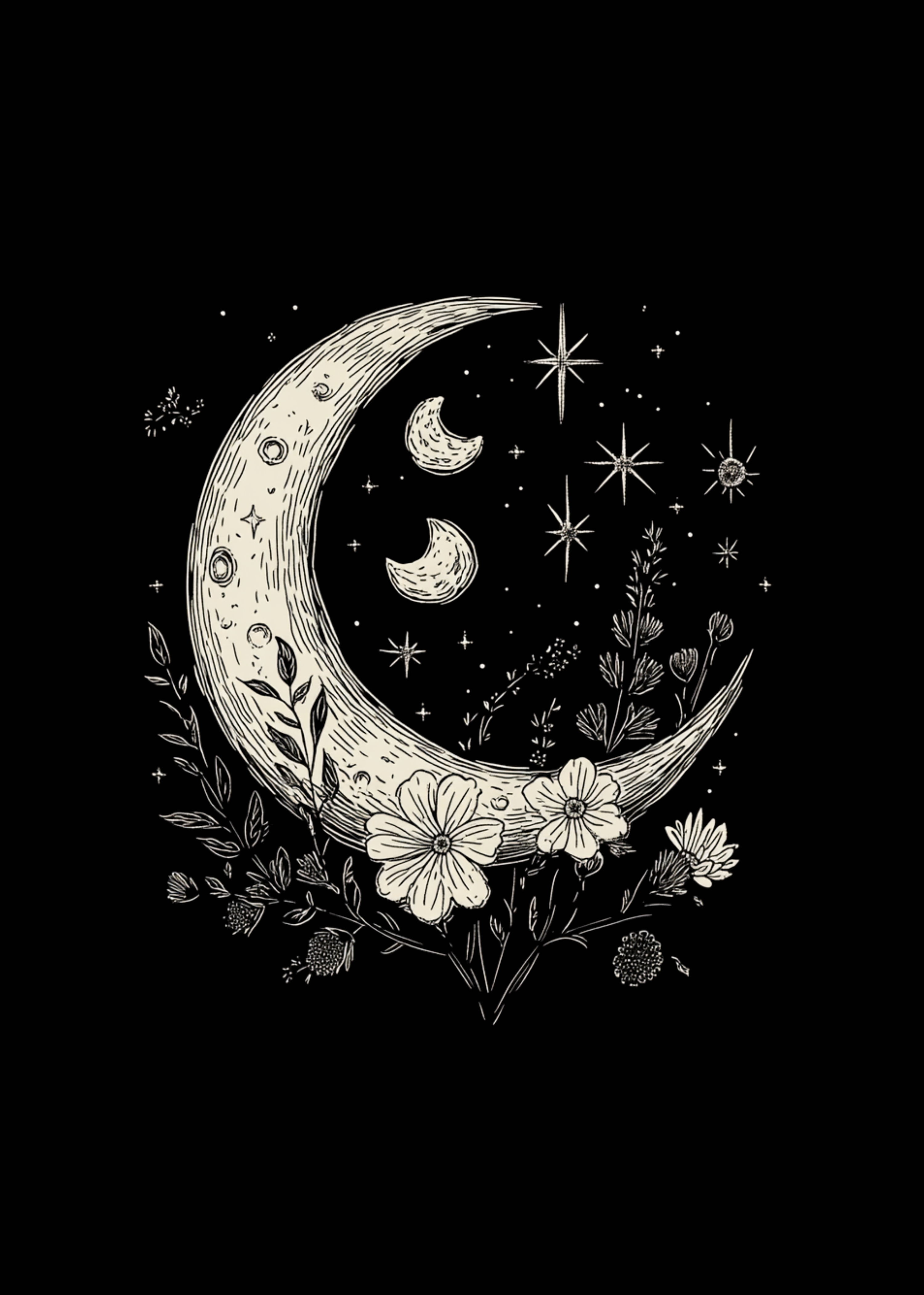 Spun Bamboo Moons and Stars Boho Flowers Vintage Unisex Bamboo/Cotton Graphic T-Shirt — side view