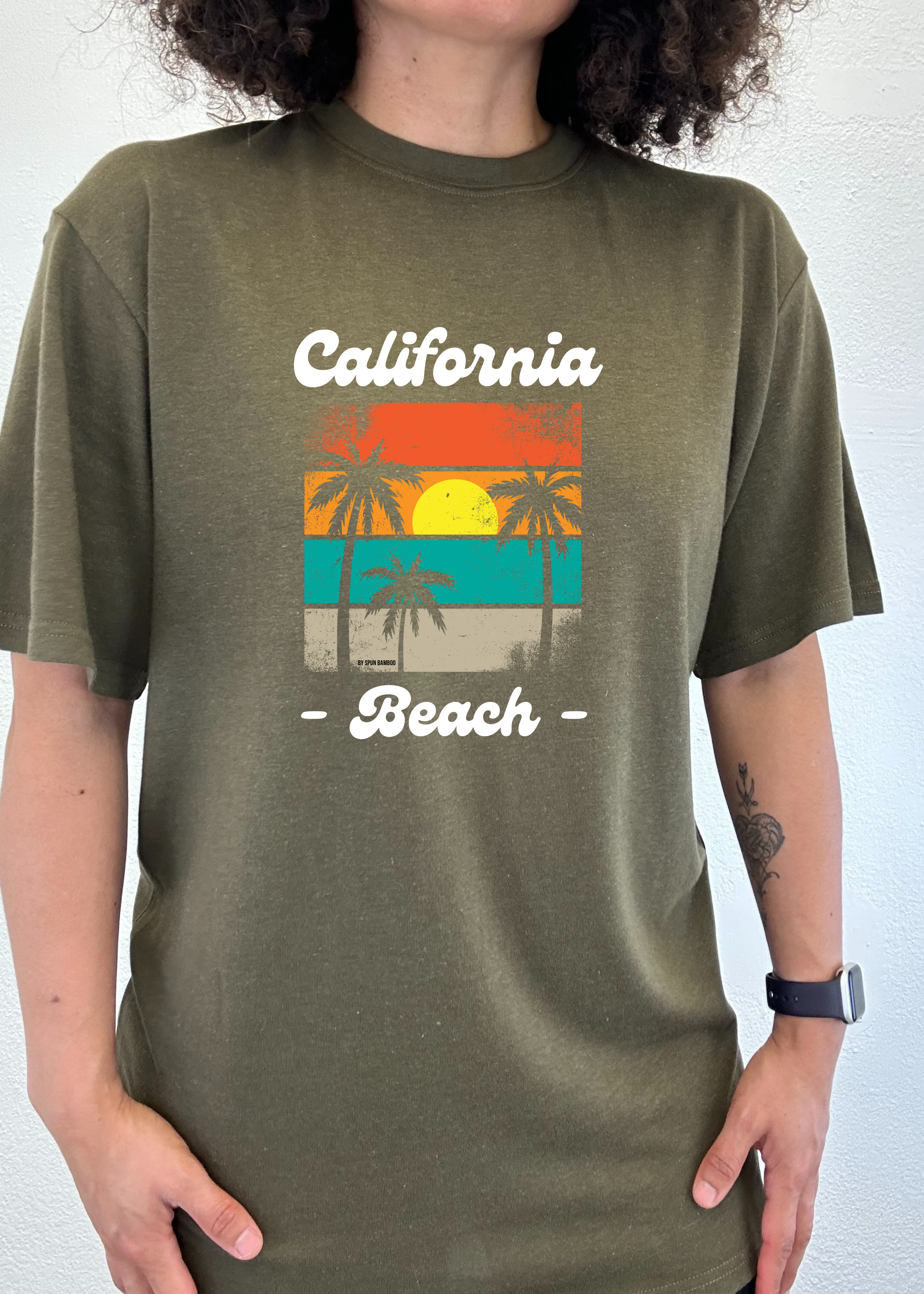 Spun Bamboo California Beach Unisex Bamboo Viscose/Organic Cotton Short Sleeve Graphic T-Shirt — lifestyle context