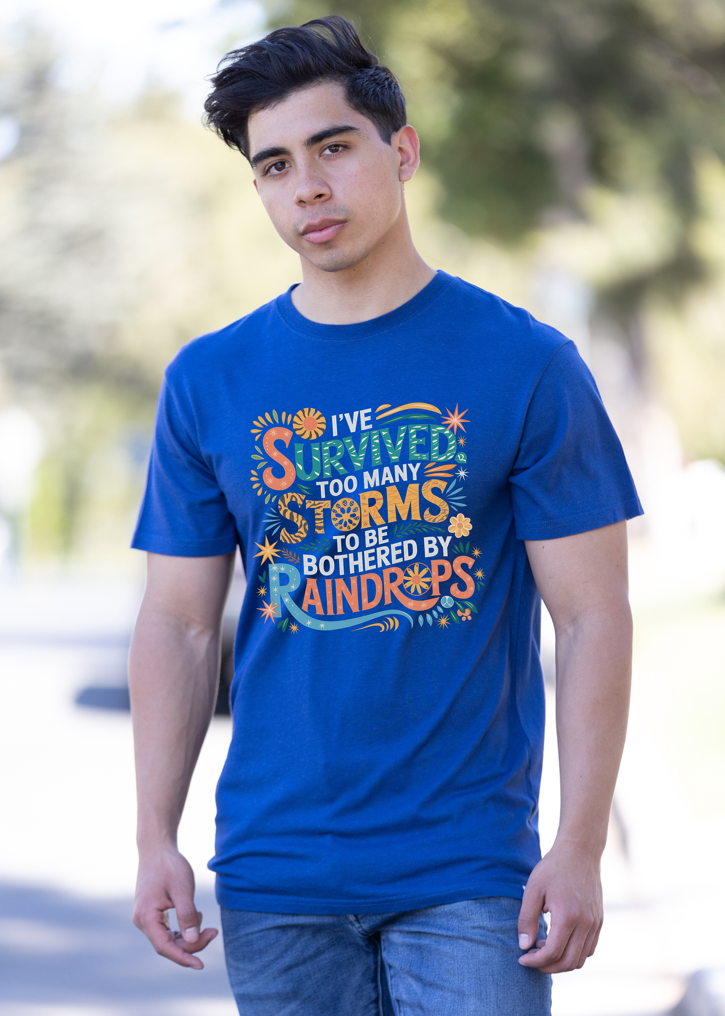 Spun Bamboo I've Survived Too Many Storms to Be Both Unisex Bamboo/Cotton Graphic T-Shirt — fabric or material detail