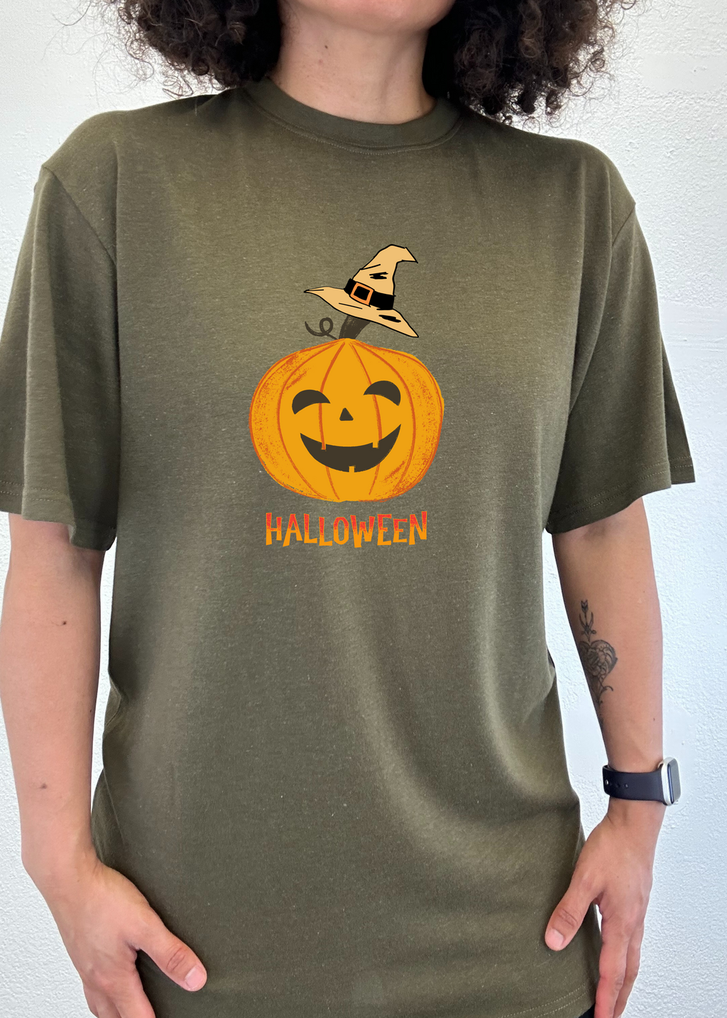 Spun Bamboo Halloween Pumpkin Unisex Bamboo Viscose/Organic Cotton Short Sleeve Graphic T-Shirt — back view