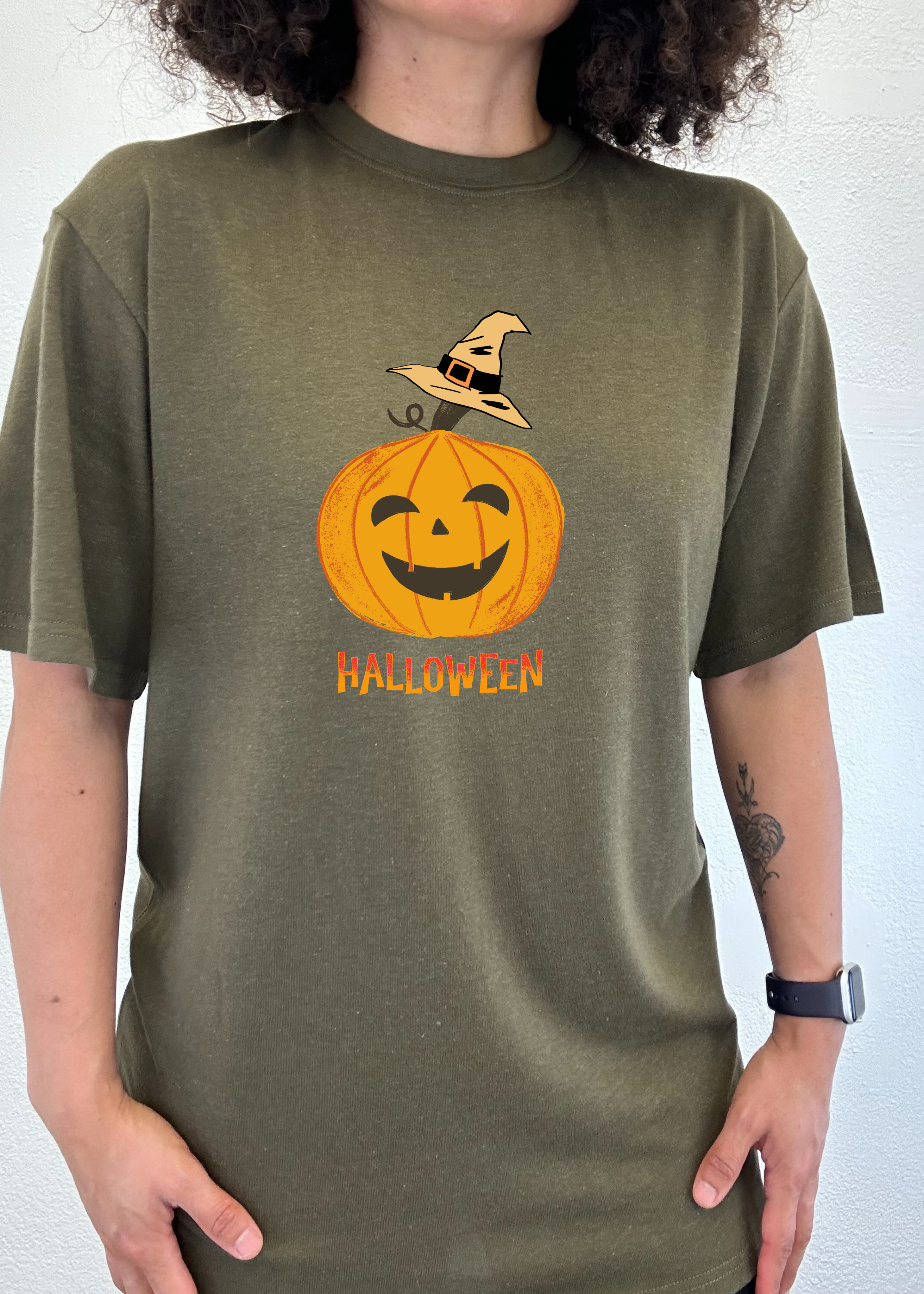 Spun Bamboo Halloween Pumpkin Unisex Bamboo Viscose/Organic Cotton Short Sleeve Graphic T-Shirt — back view