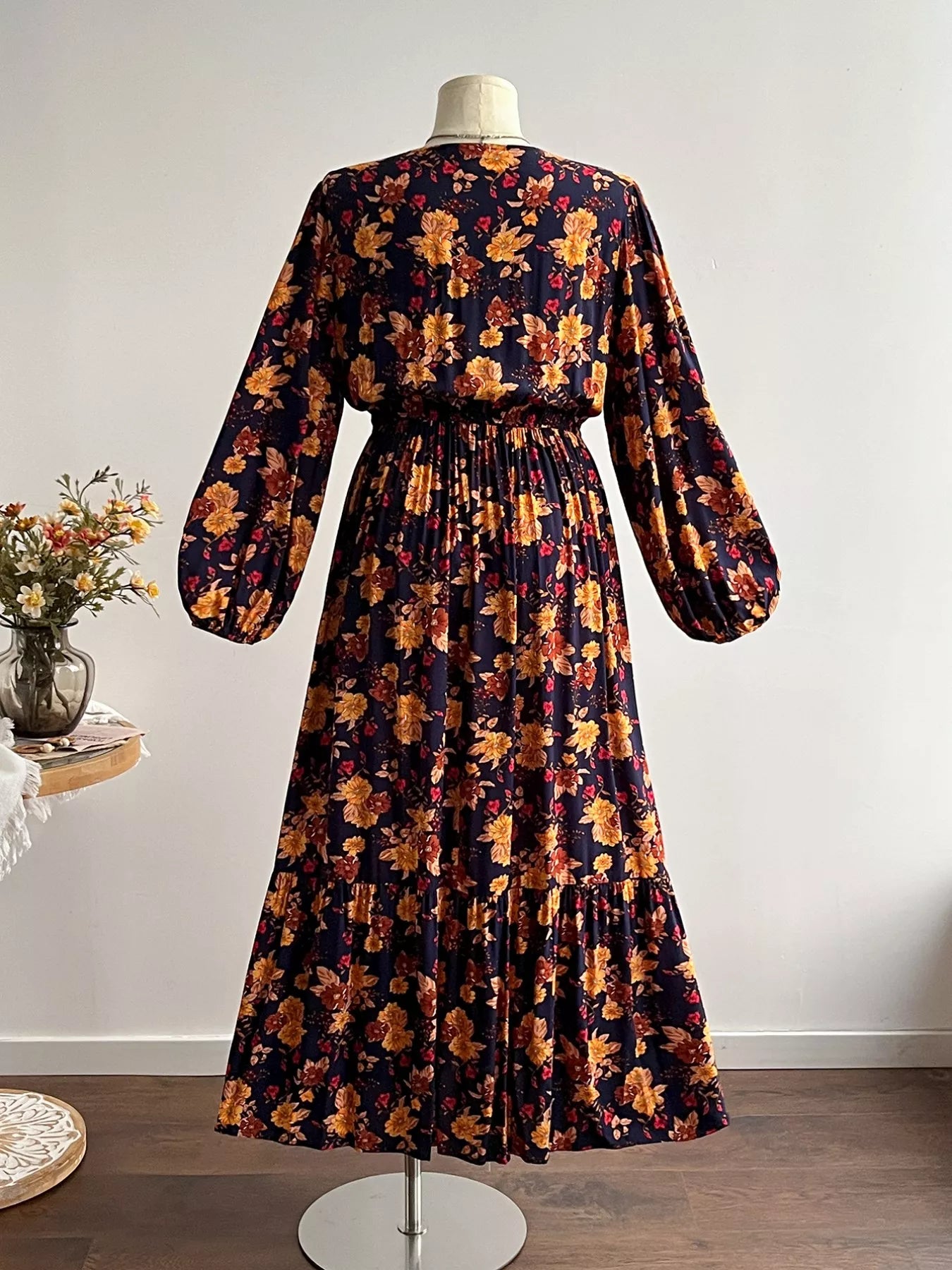 Plus Size Floral Print V-Neck Maxi Dress