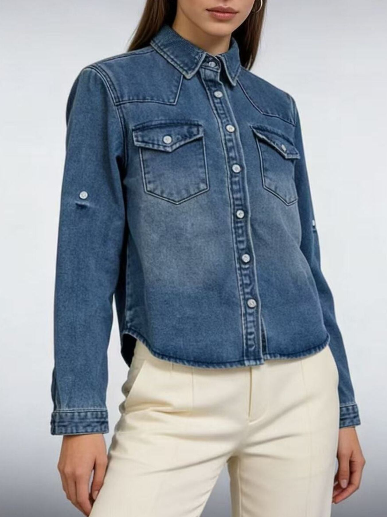 Button Down Classic Western Style Denim Top