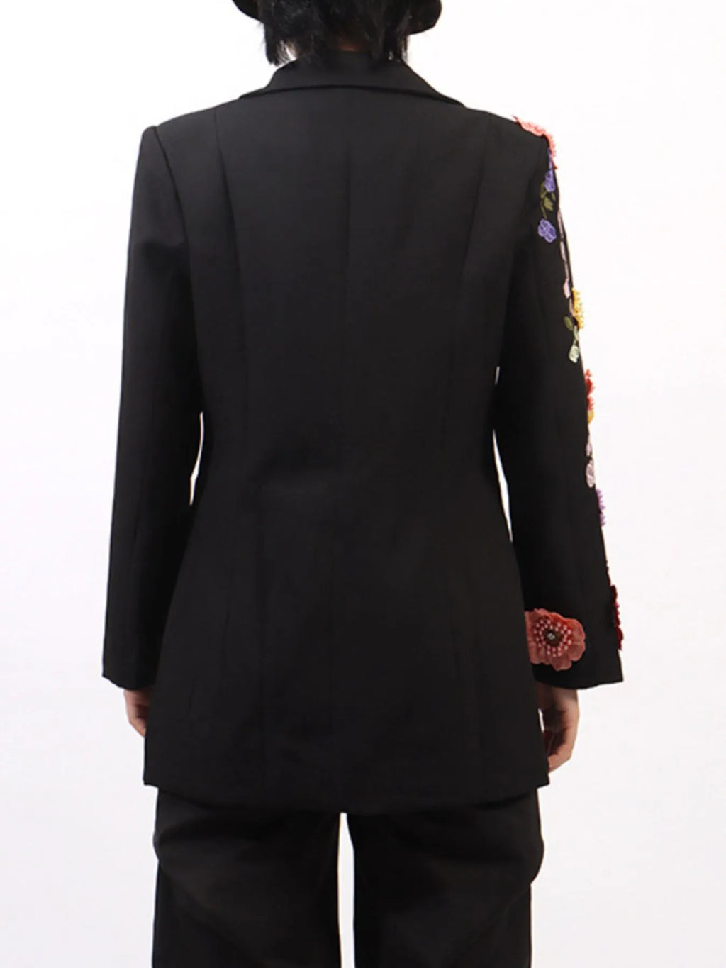 Pearl Detail Flower Lapel Collar Blazer