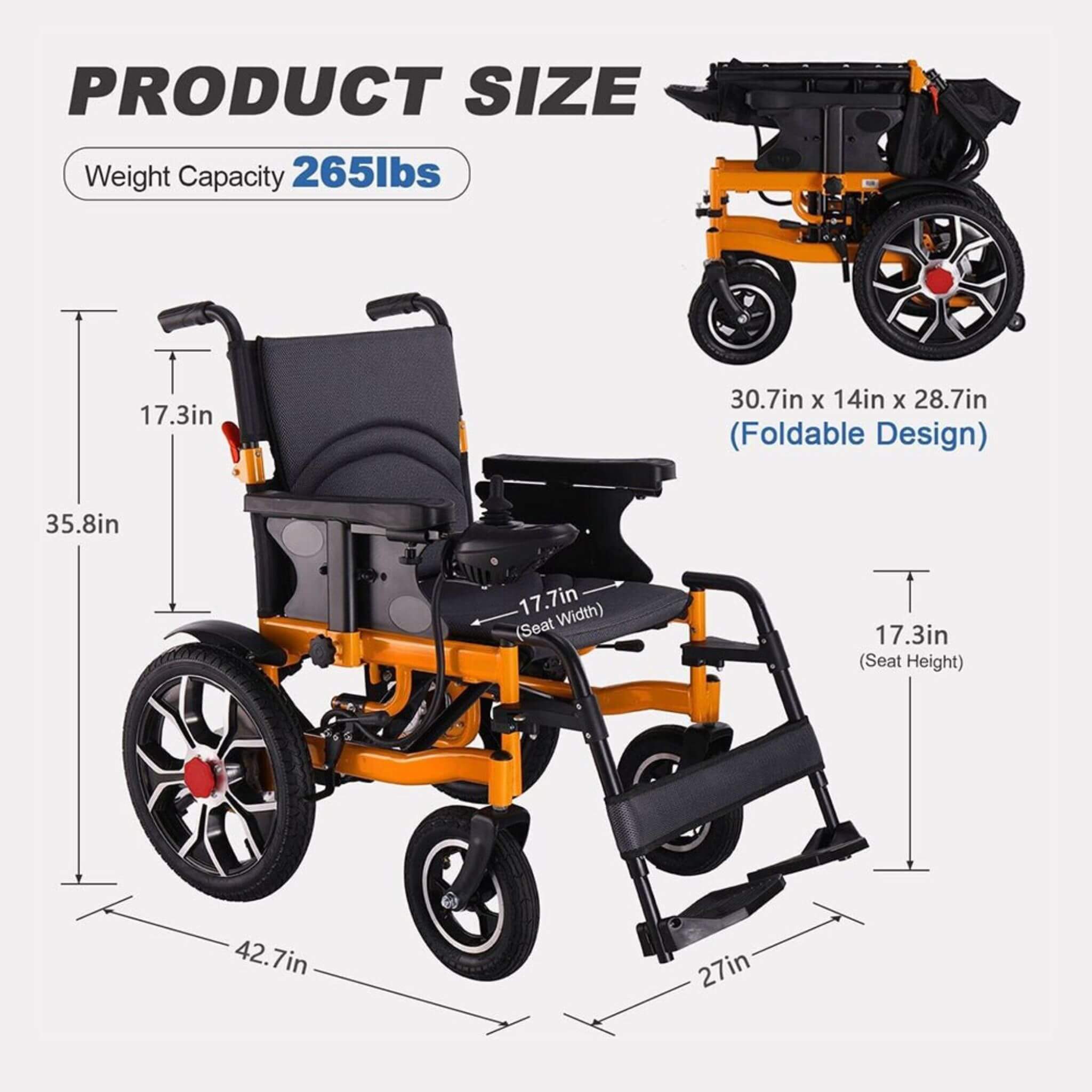 18-Inch Heavy-Duty 500W Electric Mobility Power Wheelchair, 265LBS (SAK74295) – SAKSBY WHOLESALE, view 8