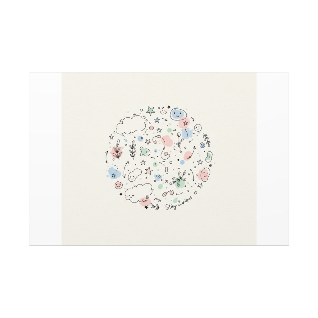 Doodle Circle Line Drawing Matte Canvas, Hand-Drawn Sketch Art