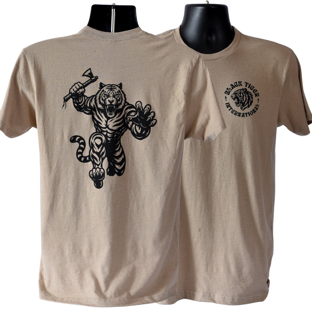 Black Tiger International Tomahawk Tiger Tee Shirt — branding close-up