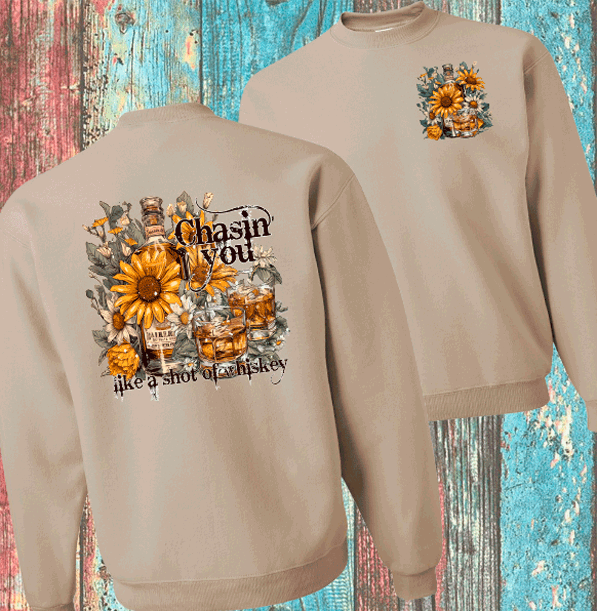 A Blessed Texas Mess Boutique Chasin you like a shot of Whiskey Morgan Wallen Bleached Shirts — main product shot