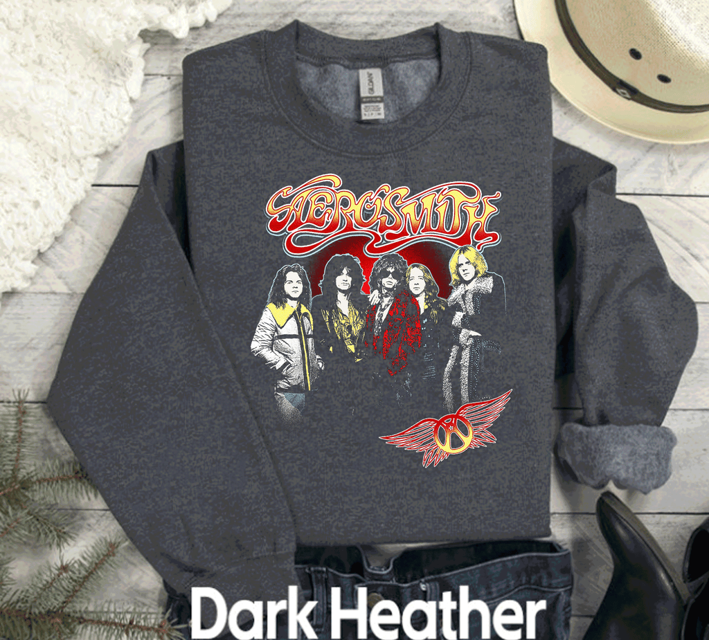 A Blessed Texas Mess Boutique Aerosmith Retro Classic Rock vintage band Sweatshirts, rock tshirt, band tee,… — lifestyle worn / used context
