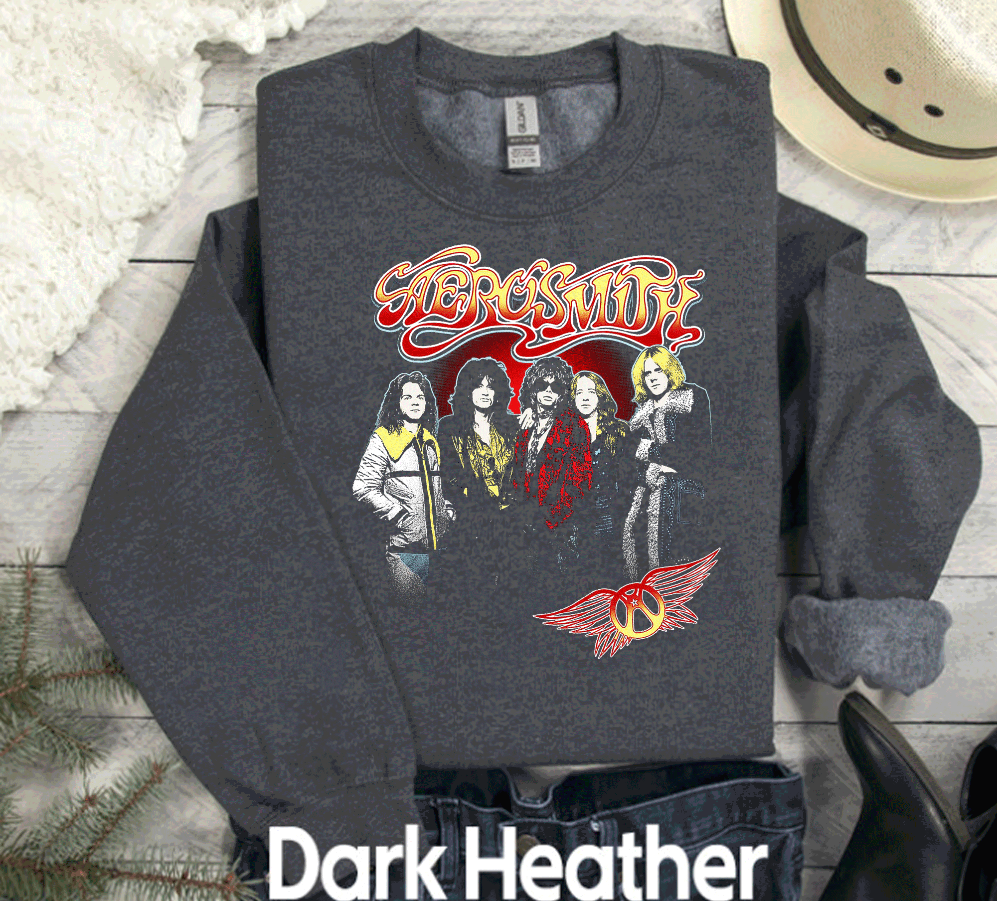 A Blessed Texas Mess Boutique Aerosmith Retro Classic Rock vintage band Sweatshirts, rock tshirt, band tee,… — lifestyle worn / used context
