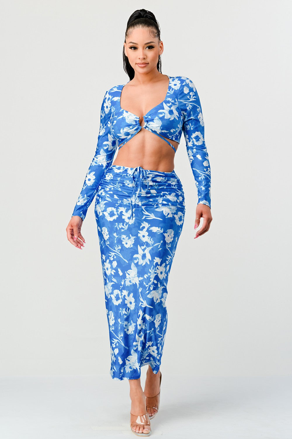 Blue Floral Tie-Dye Two-Piece Set