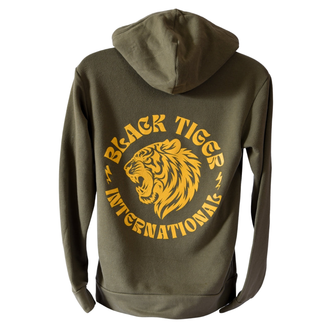 Black Tiger International Attack Tiger Logo Hoodie OG Green — texture detail