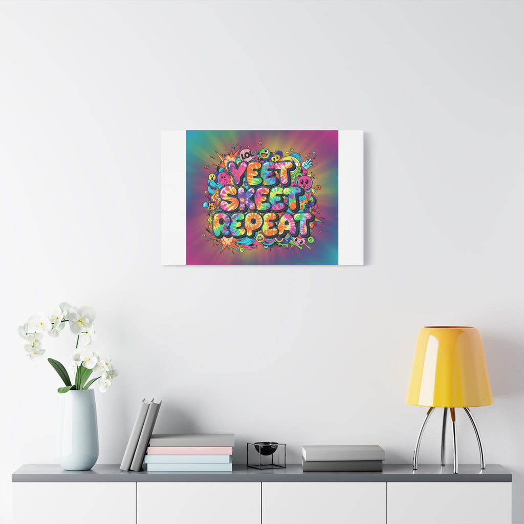 Yeet Skeet Repeat Canvas | Slogan & Glitch Graphic, Meme Phrase Wall Art