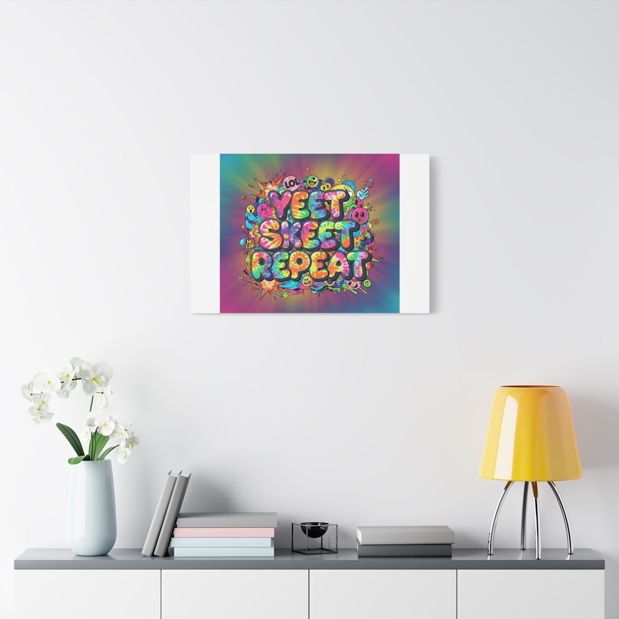 Yeet Skeet Repeat Canvas | Slogan & Glitch Graphic, Meme Phrase Wall Art