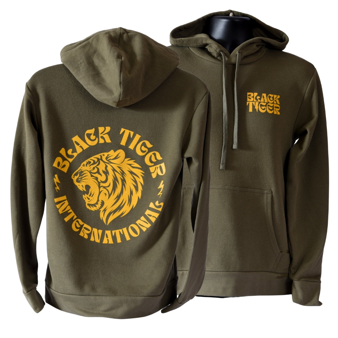 Black Tiger International Attack Tiger Logo Hoodie OG Green — in-use context