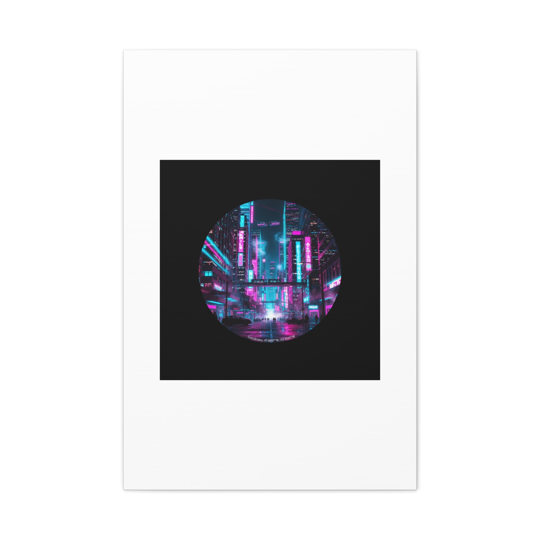 Neon Cyberpunk Cityscape Canvas | synthwave skyline, future city art