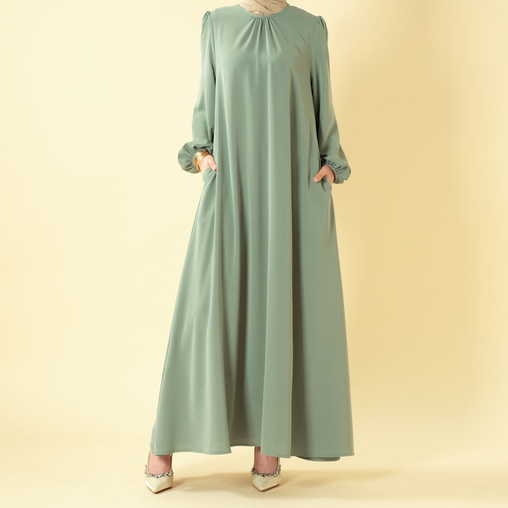 Mariam's Collection Candy Color Pleated Abaya | Must-have Essential Basic Dress (MA142) — product on model