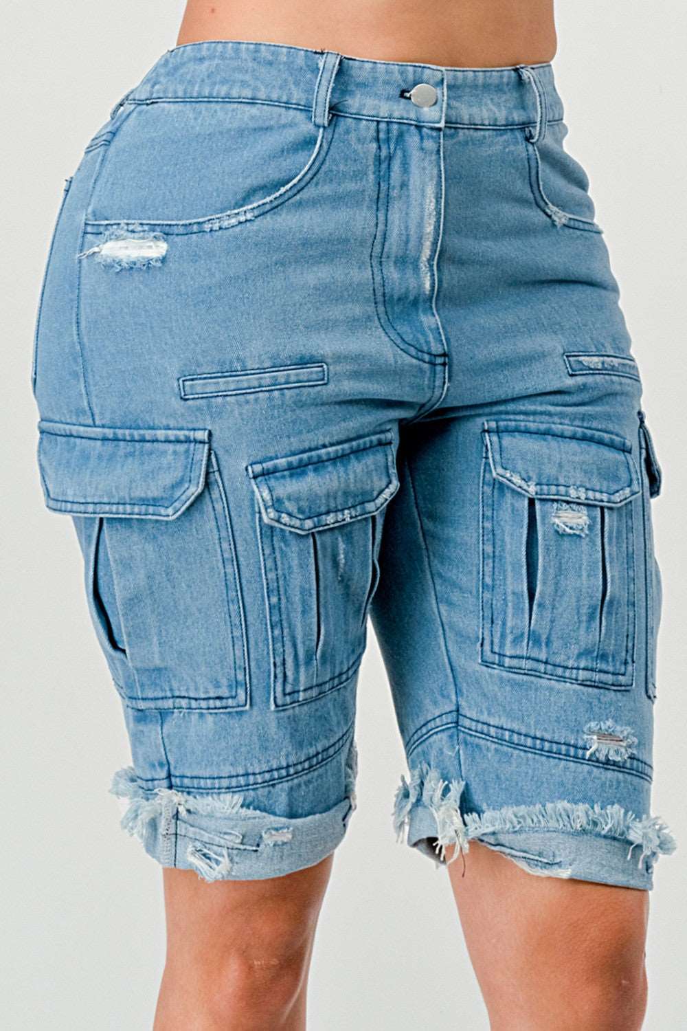 Athina Multi Pocket Denim Cargo Shorts