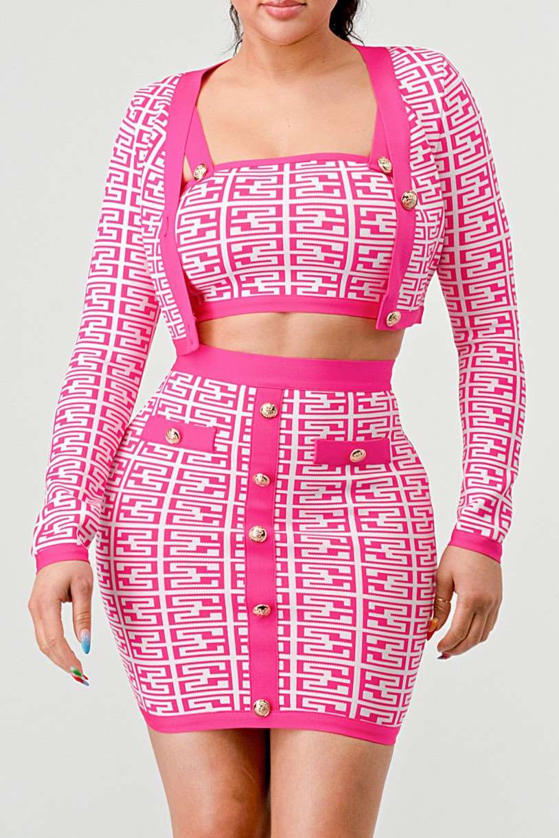 ATHINA PRINTED BARBIE PINK THREE PIECE