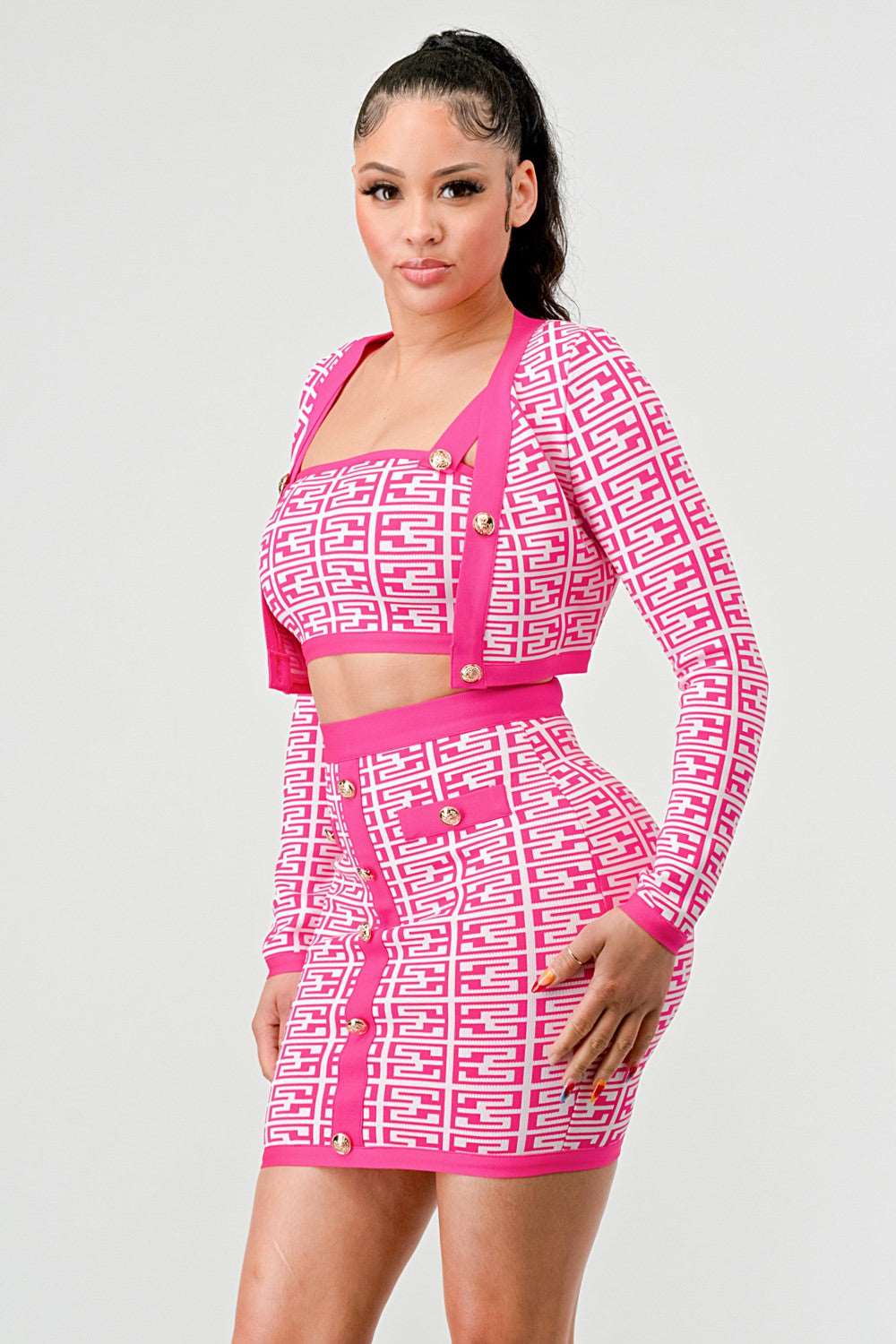 ATHINA PRINTED BARBIE PINK THREE PIECE