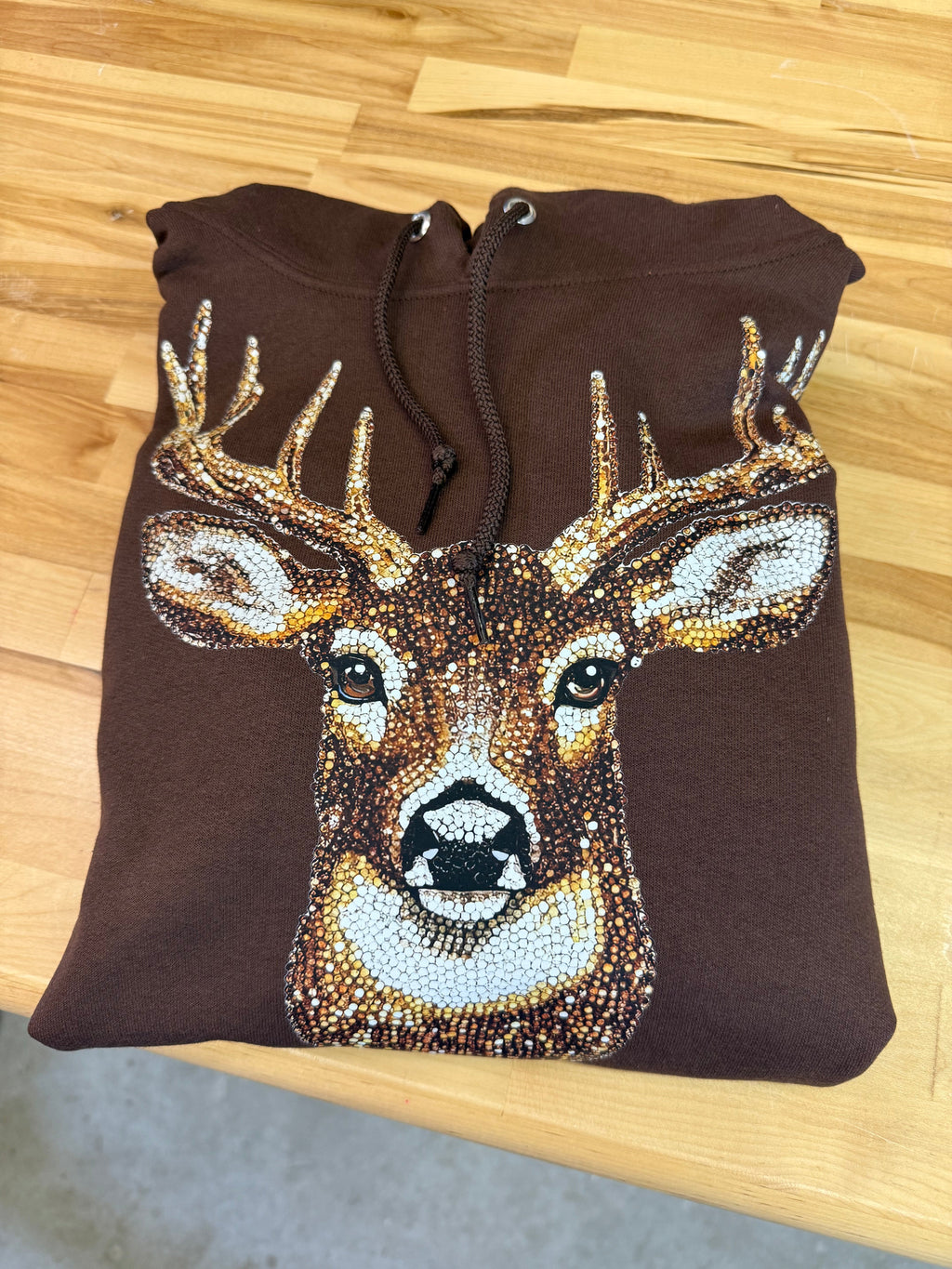 Luckless Outfitters Faux Rhinestone Buck Hoodie — fabric or material detail