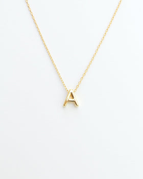 Gold Block Letter Initial Necklace
