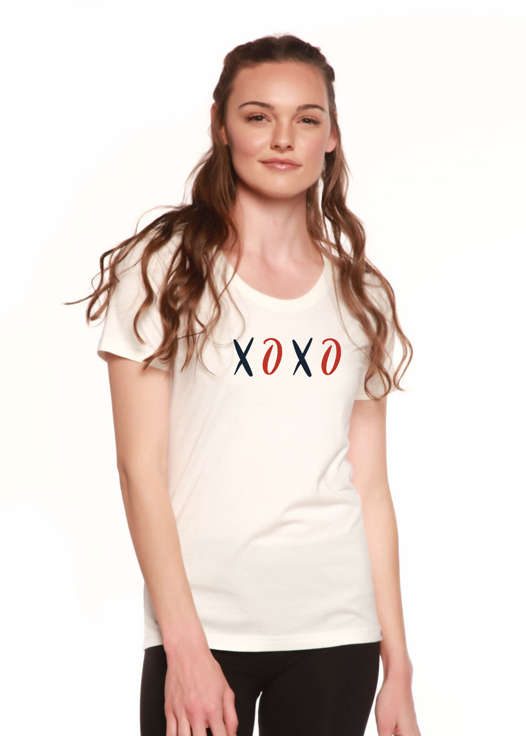 Spun Bamboo XOXO Women's Bamboo Sleeve Scoop Neck Graphic T-Shirt — main product shot