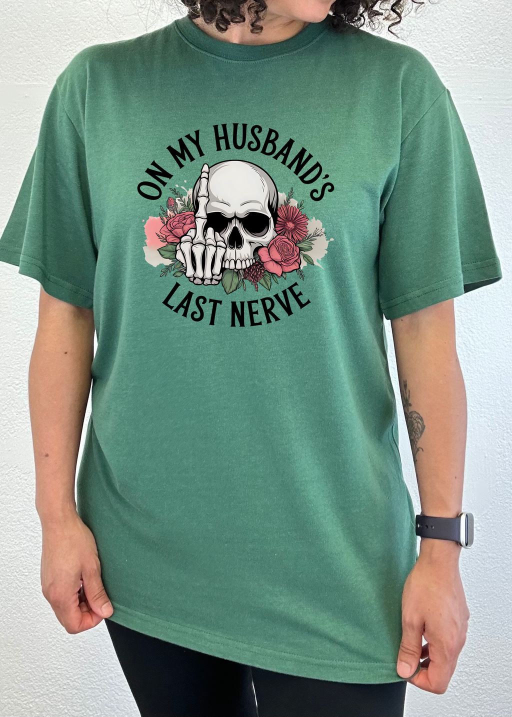 Spun Bamboo On My Husbands Last Nerve Sublimation Unisex Bamboo/Cotton Graphic T-Shirt — lifestyle context