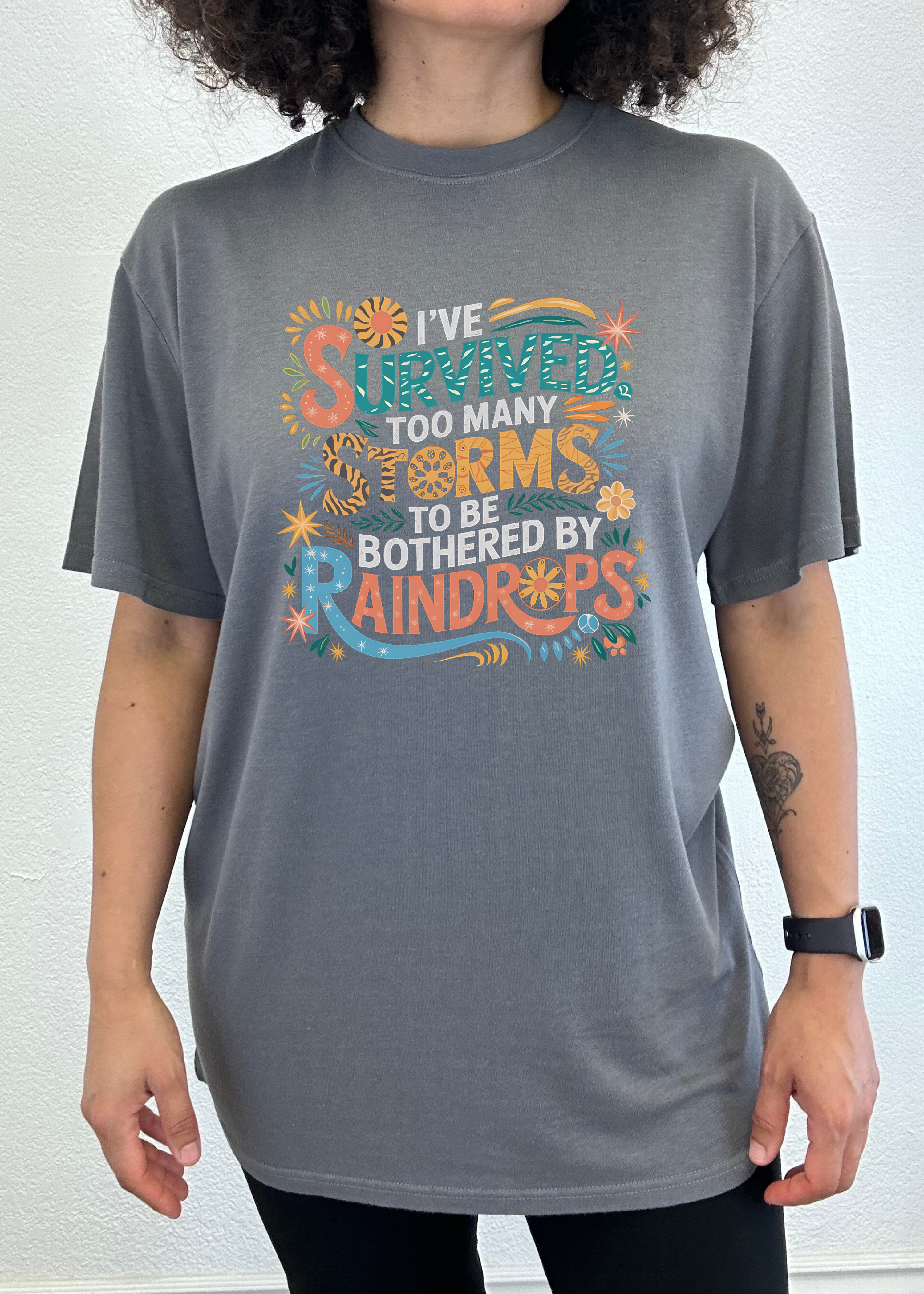 Spun Bamboo I've Survived Too Many Storms to Be Both Unisex Bamboo/Cotton Graphic T-Shirt — side view